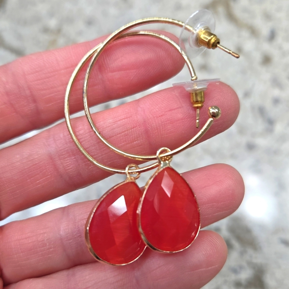 Red Gemstone‎ Teardrop Earrings Costume Jewelry Fun Eye Catching